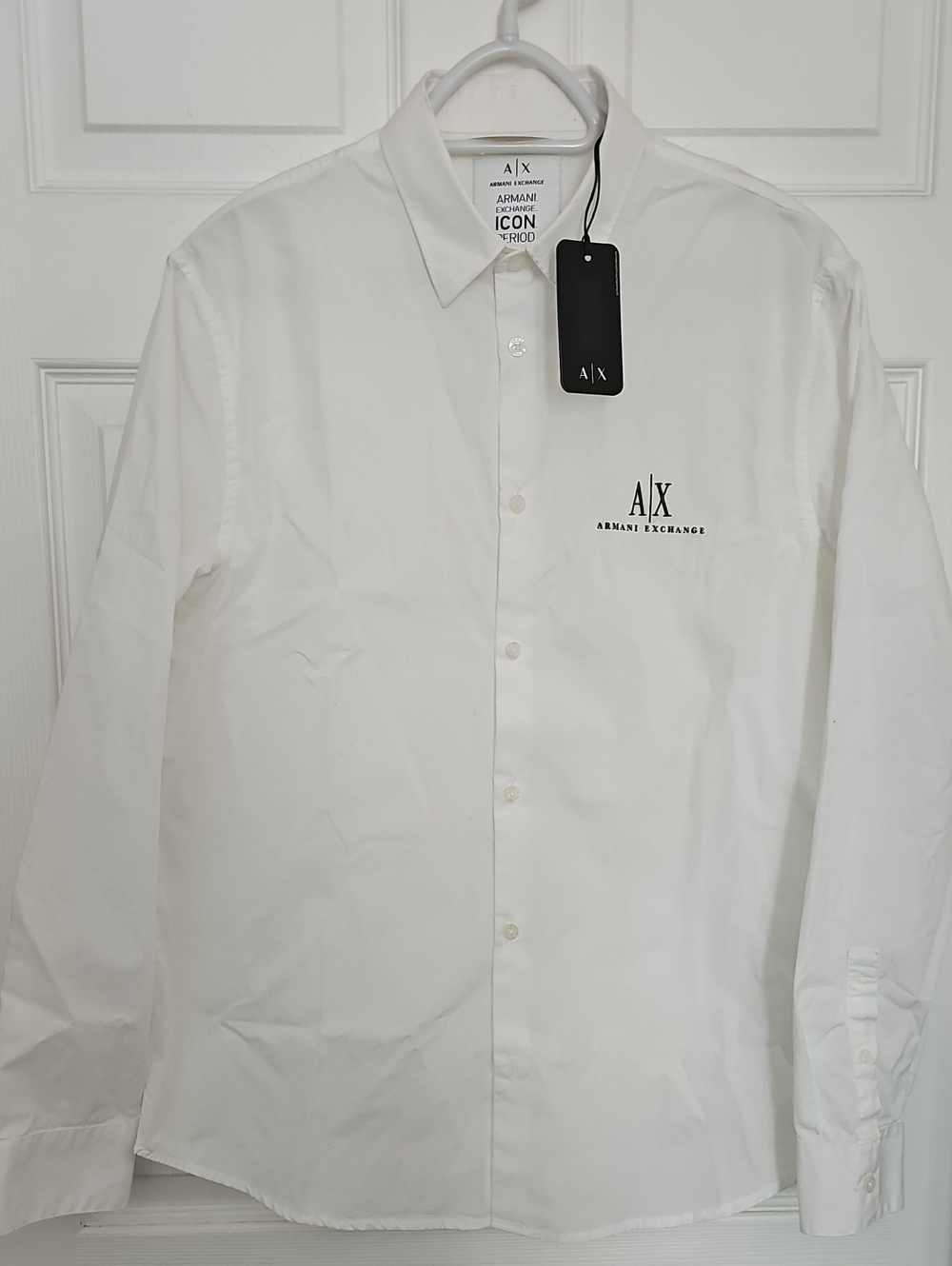 Armani Exchange White Long-Sleeve Logo Shirt